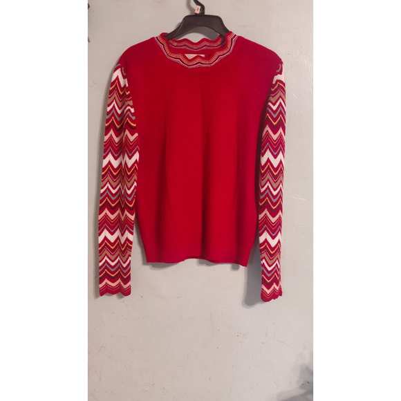 Gülseli Sweaters - Women's Gülseli Red Multicolor Chevron Knit Sweater
